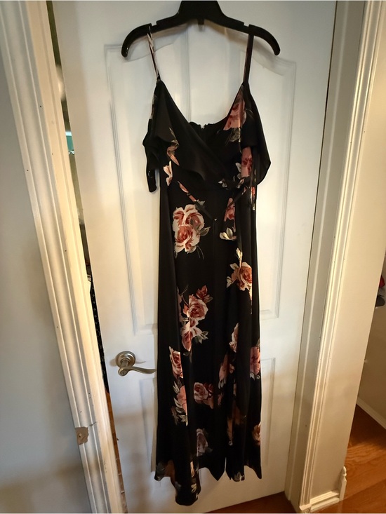le chateau Dresses & Skirts - Floral Off-Shoulder Black Maxi Dress with Spaghetti Straps